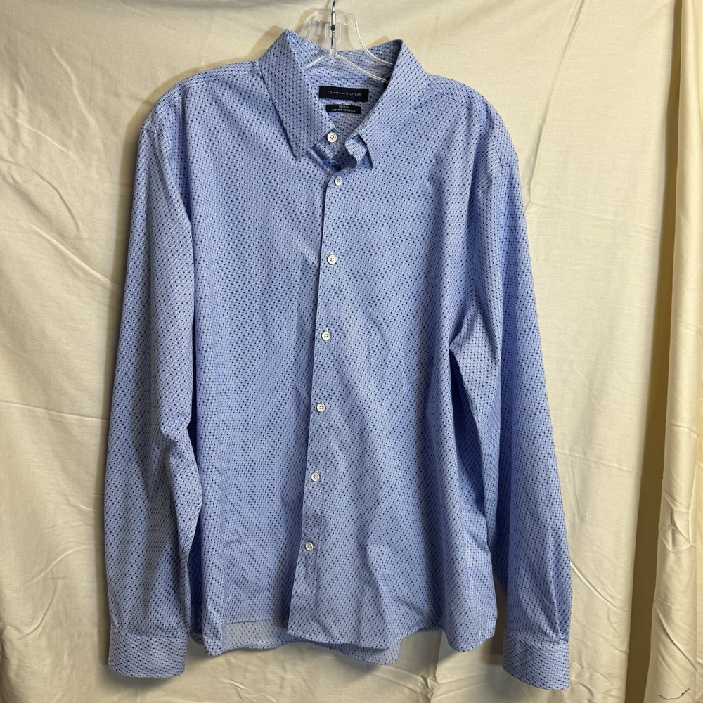 Tommy Hilfiger TH Flex Supima Slim Fit Shirt Men XL Blue Medallion Stretch